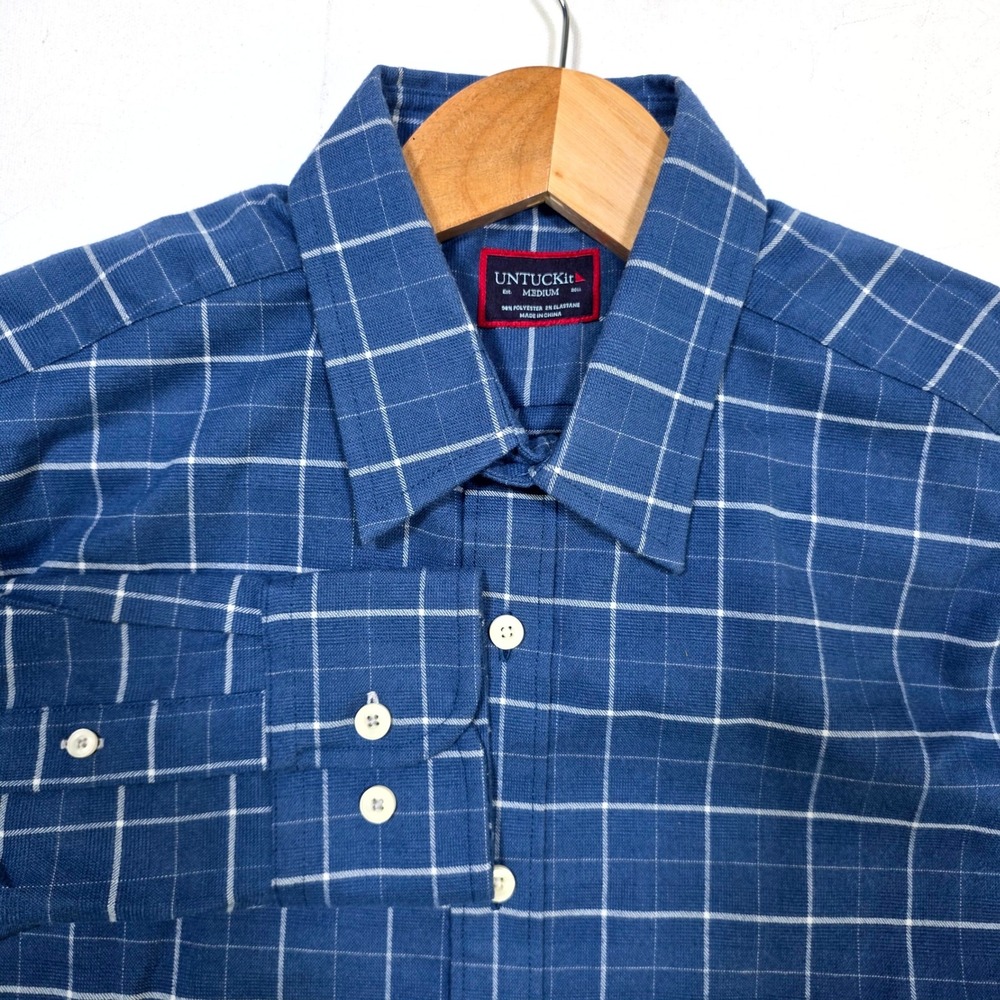 UNTUCKit Button Down Mens Medium Blue Otranto Windowpane Plaid 40243 Shirt